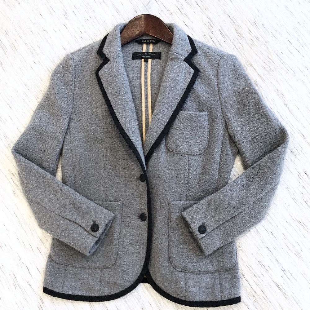 Rag & Bone Gray & Black Trim Sweater Blazer XS